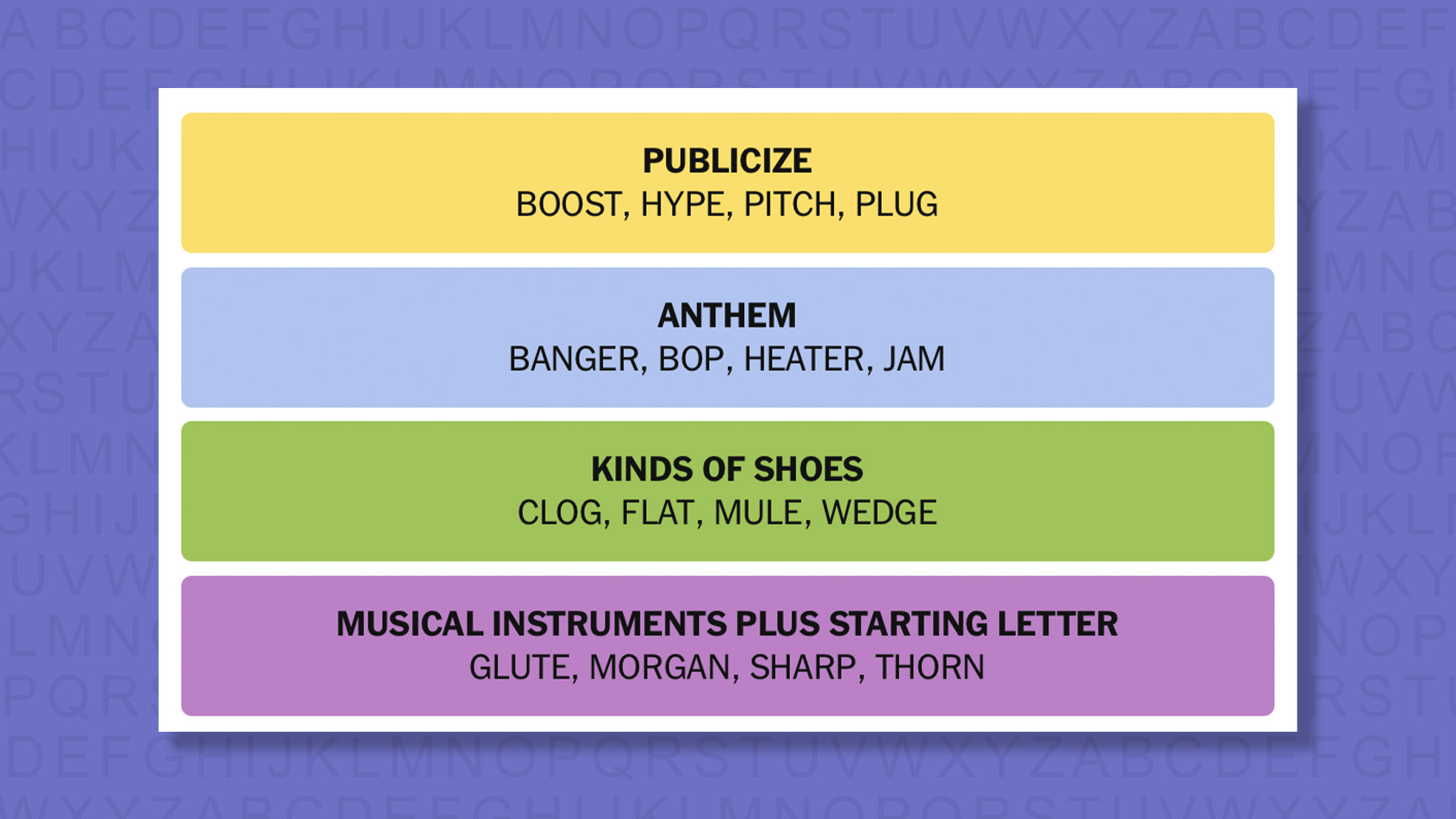 NYT Connections answers for game 966 on a purple background