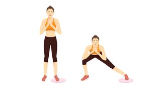 Illustrated woman doing skaters workout as part of reformer Pilates at home routine with sliders