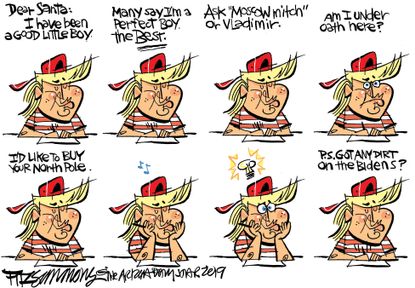 Political Cartoon U.S. Trump Letter To Santa Dirt On Bidens