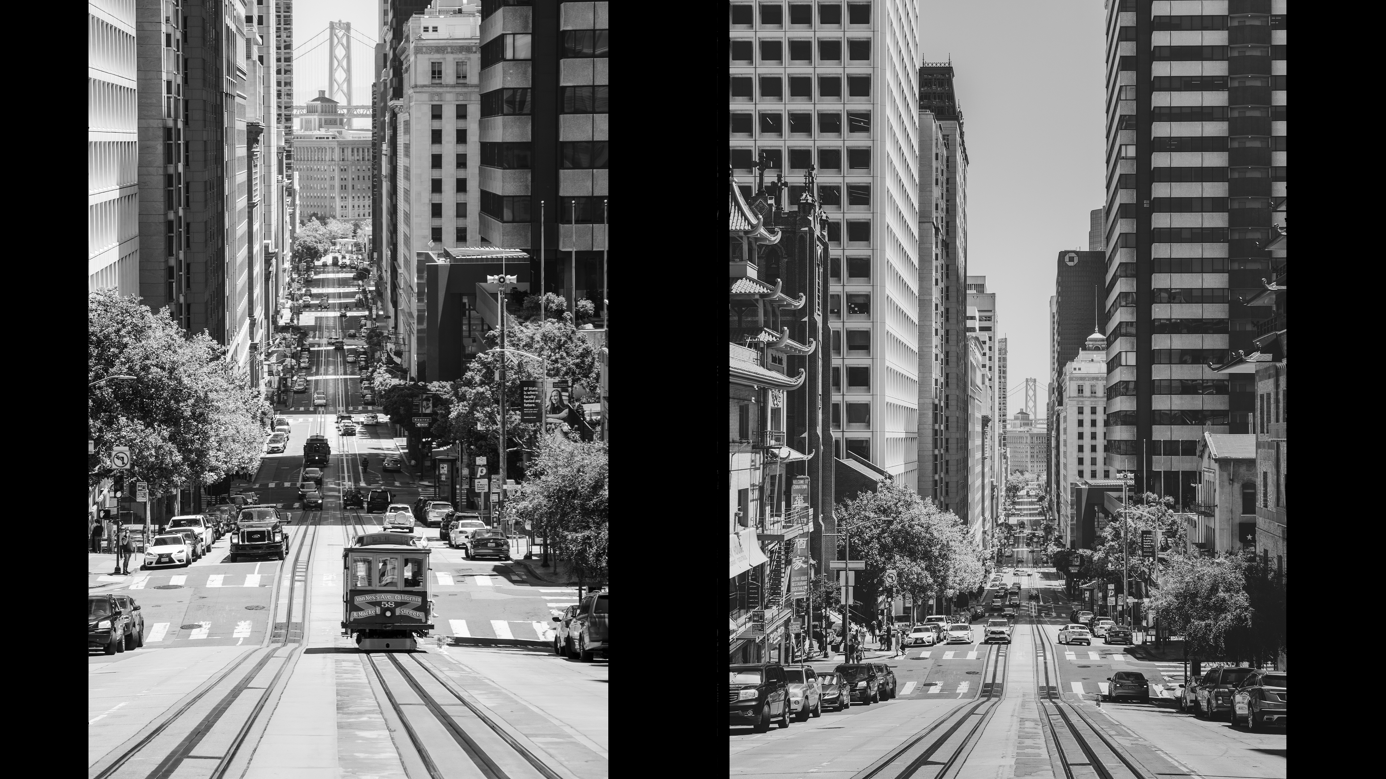 Black and white image of steep street in San Francisco