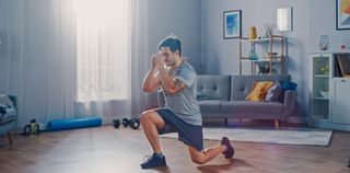 a photo of a man doing a workout from home