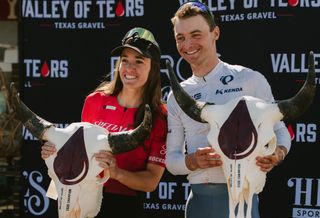 Elite winners for 2026, Sofia Gomez Villafa&ntilde;e and Alexey Vermeulen, with bison skull trophies