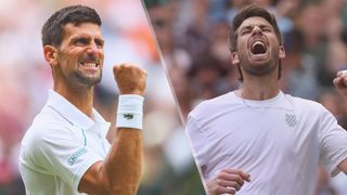 Novak Djokovic and Cameron Norrie celebrate winning their quarter-finals at Wimbledon 2022