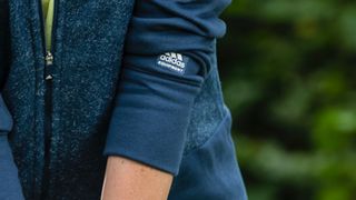 Adidas Recycled Women's Jacket in Navy detail and logo