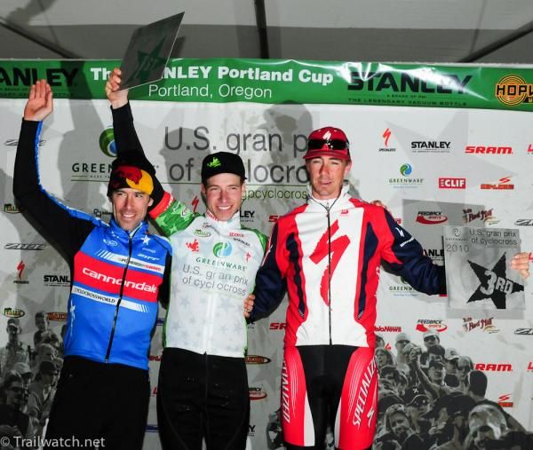 Elite men's USGP final podium (l-r): Tim Johnson (Cannondale-Cyclocrossworld.com), Jeremy Powers (Cannondale-Cyclocrossworld.com) and Todd Wells (Specialized).