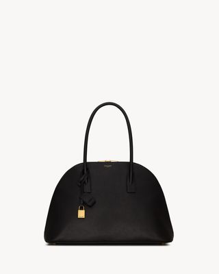 Women's Duffle Sac De Jour in Supple Grained Leather in Black