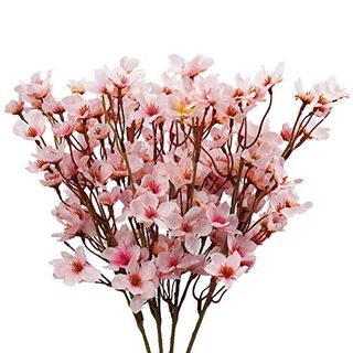 Uieke 4pcs Artificial Cherry Blossom Flower, Silk Peach Flowers Fake Plants Arrangement for Diy Garden Home Wedding Party Decor Pink