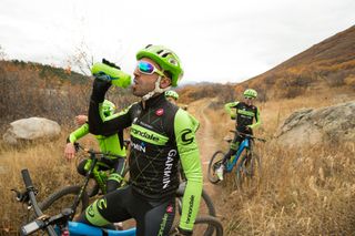 A quick rest and a drink for the riders on the mountain bike ride