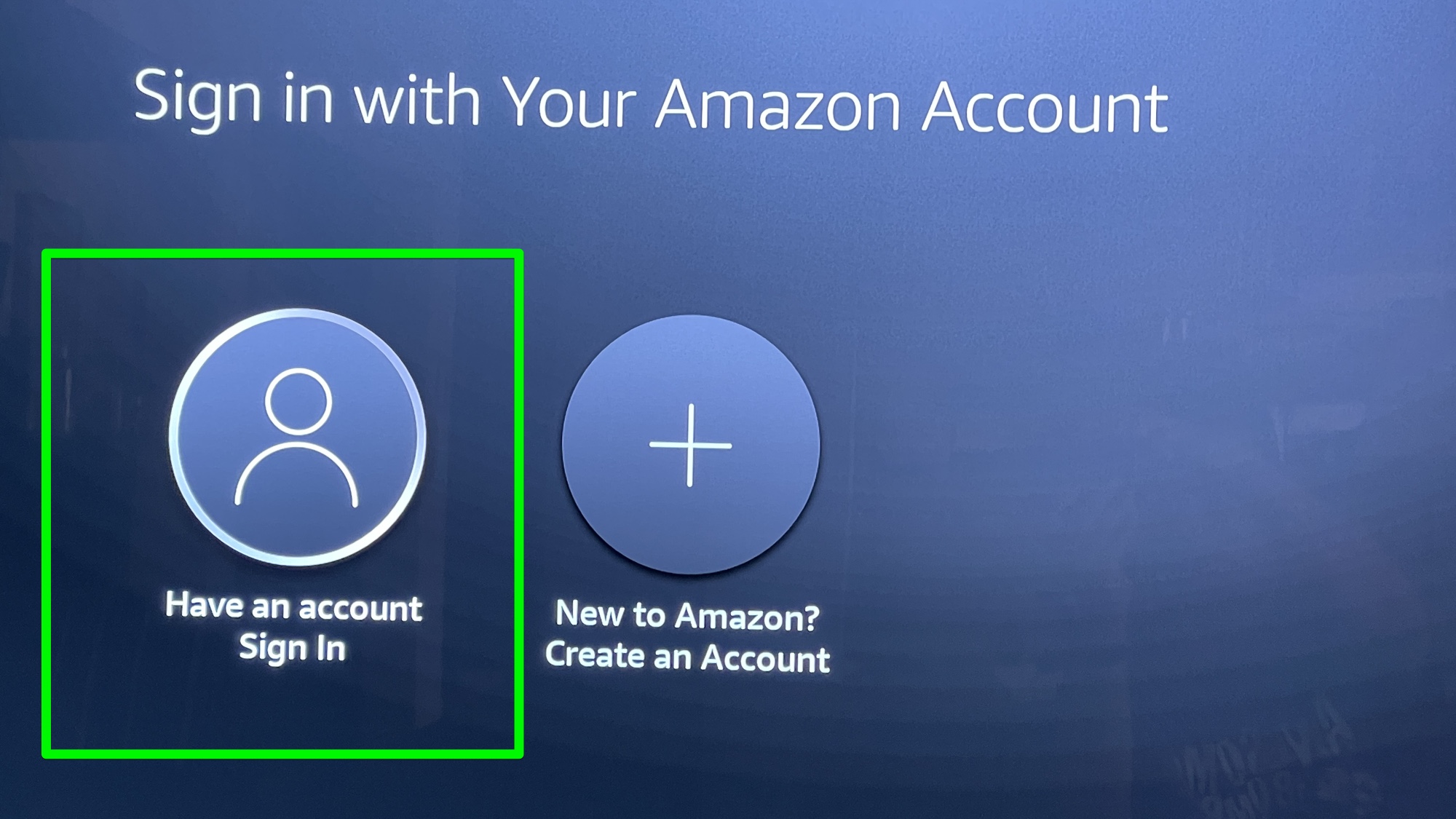 the fire tv setup process asking to sign in or create an account