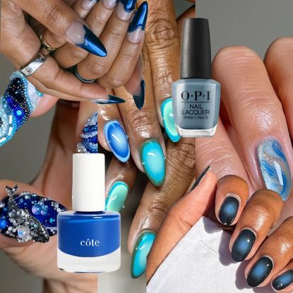 collage of blue nails