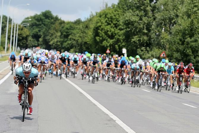 Steegmans descends away from the peloton
