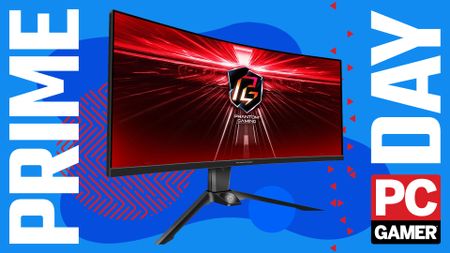 ASRock gaming monitor on a Prime Day background