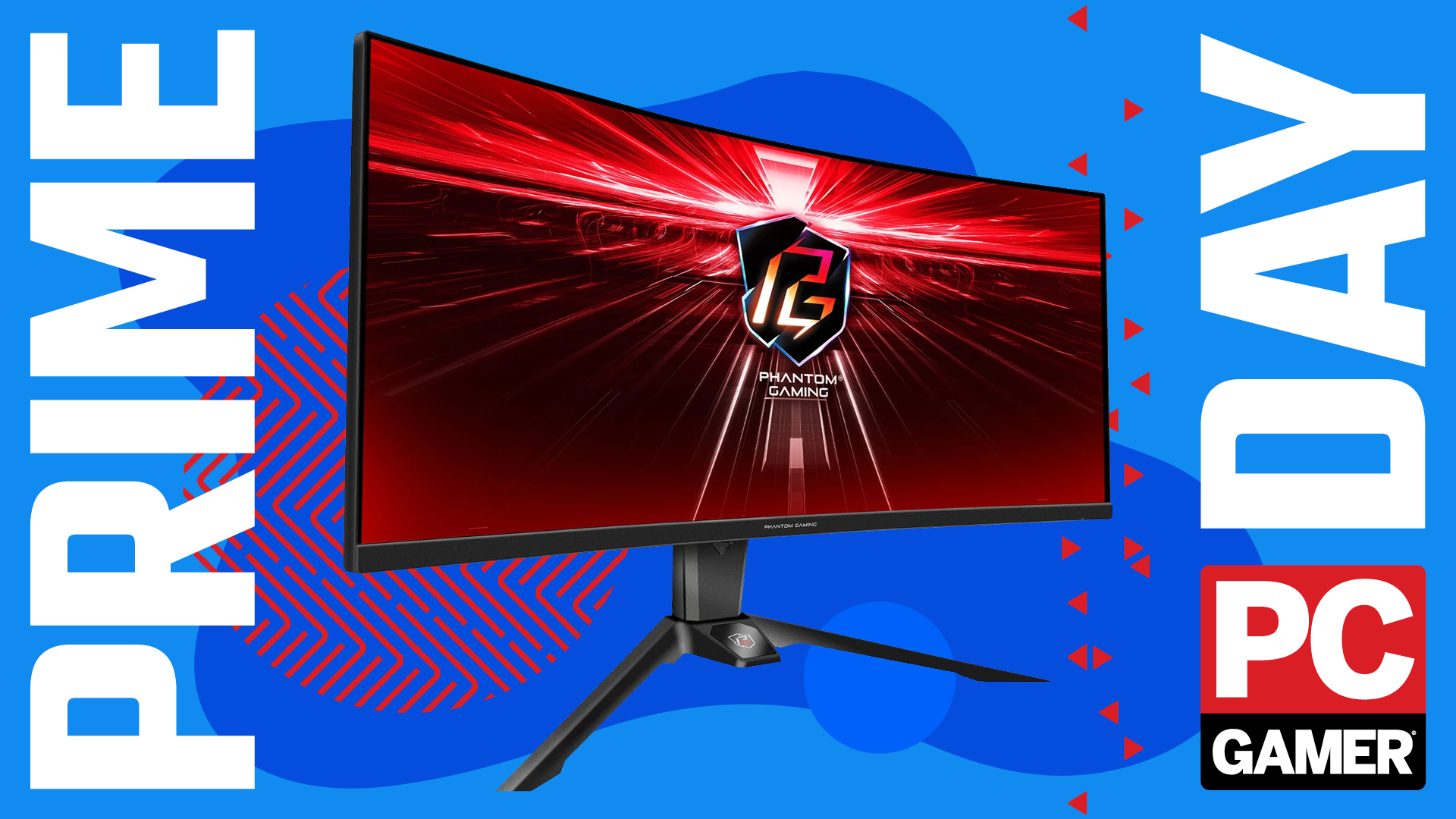 ASRock gaming monitor on a Prime Day background