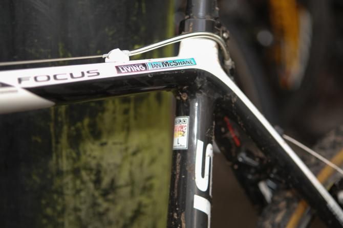 Ian McShane's Focus Mares Team bike standing by to get cleaned up.