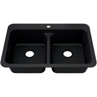 a black double kitchen sink 