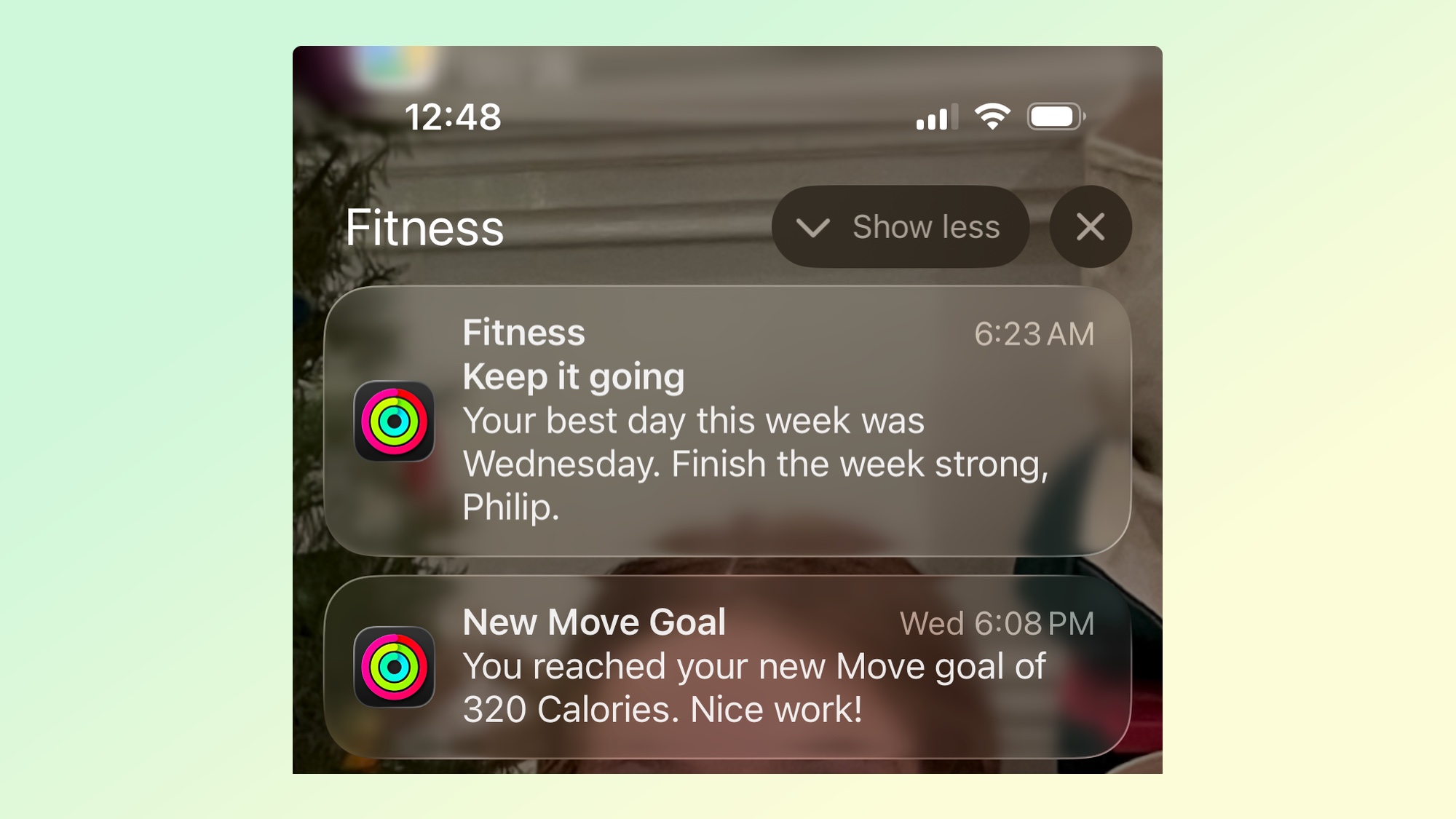 notifications from the fitness app on the iPhone