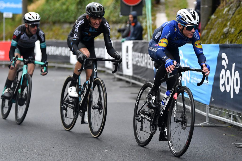 SESTOLA ITALY MAY 11 Romain Bardet of France and Team DSM Remco Evenepoel of Belgium and Team Deceuninck QuickStep during the 104th Giro dItalia 2021 Stage 4 a 187km stage from Piacenza to Sestola 1020m girodiitalia Giro UCIworldtour on May 11 2021 in Sestola Italy Photo by Tim de WaeleGetty Images