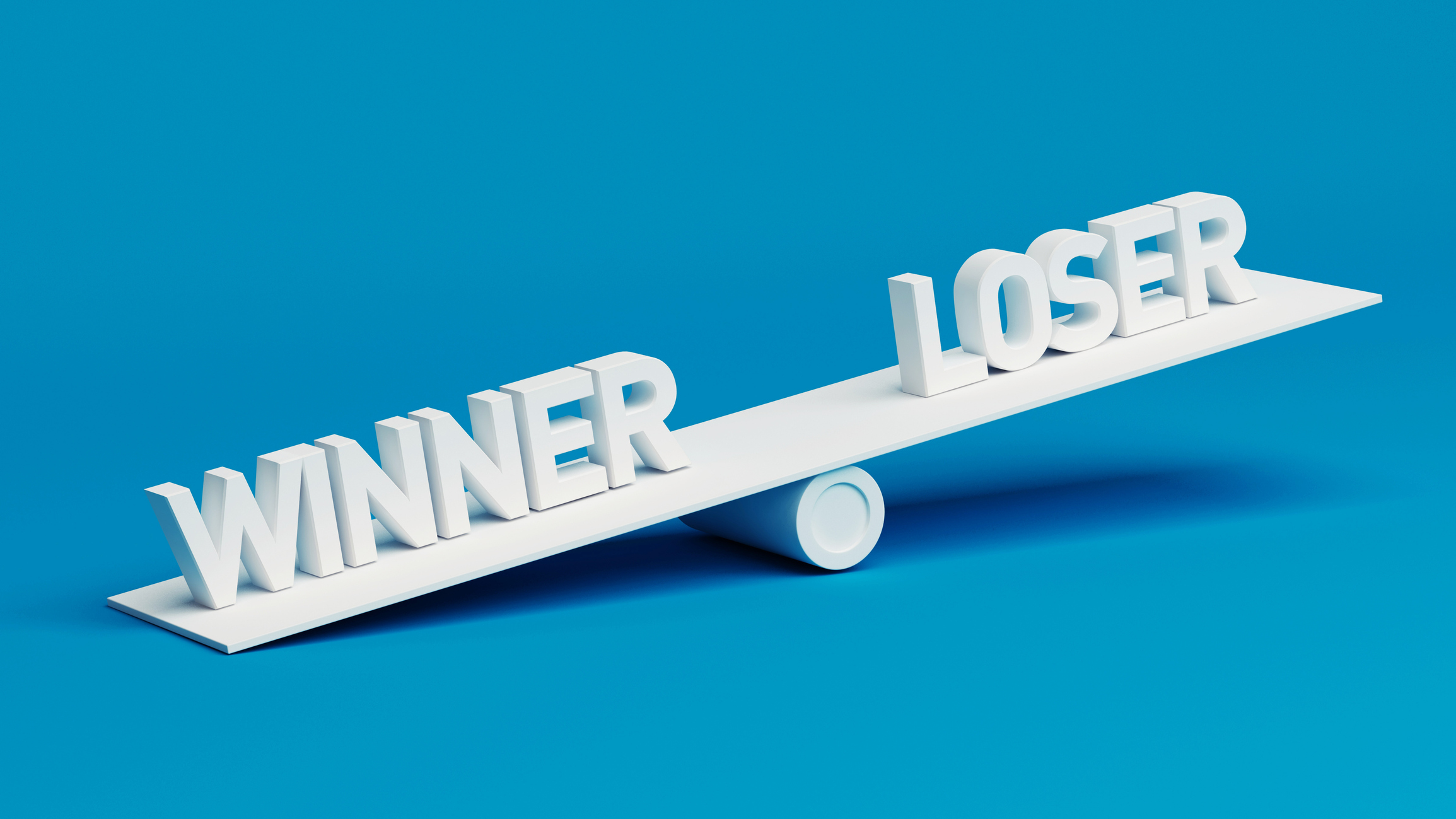"winner" and "loser" written out in white lettering on a scale with a blue background