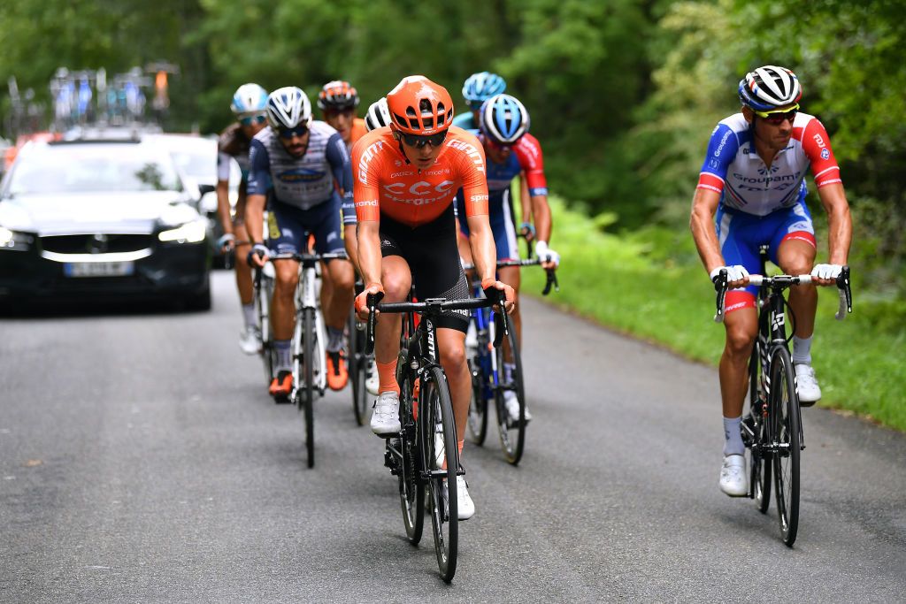 SARRANCOLIN FRANCE AUGUST 03 Georg Zimmermann of Germany and CCC Team Matthieu Ladagnous of France and Team Groupama FDJ Julien Trarieux of France and Team Nippo Delko Provence Lilian Calmejane of France and Team Total Direct Energie Benoit Cosnefroy of France and Team Ag2R La Mondiale Joan Bou of Spain and Team Fundacion Orbea during the 44th La Route dOccitanie La Depeche du Midi 2020 Stage 3 a 1635km stage from Saint Gaudens to Col de Beyrde 1417m RouteOccitanie RDO2020 on August 03 2020 in Sarrancolin France Photo by Justin SetterfieldGetty Images