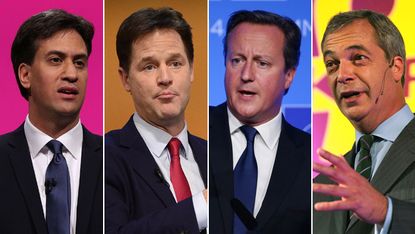 Ed Miliband, Nick Clegg, David Cameron, Nigel Farage, party leaders