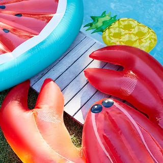 swimming pool with lobster design floats