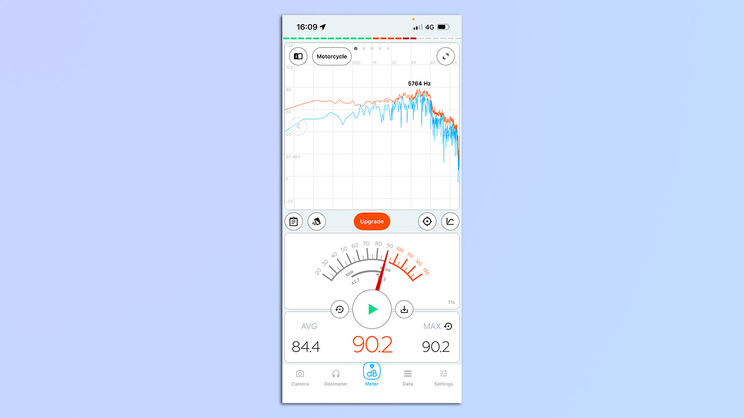 A screenshot from the DecibelX app showing the volume produced by the Dreame Pocket Neo air styling tool.