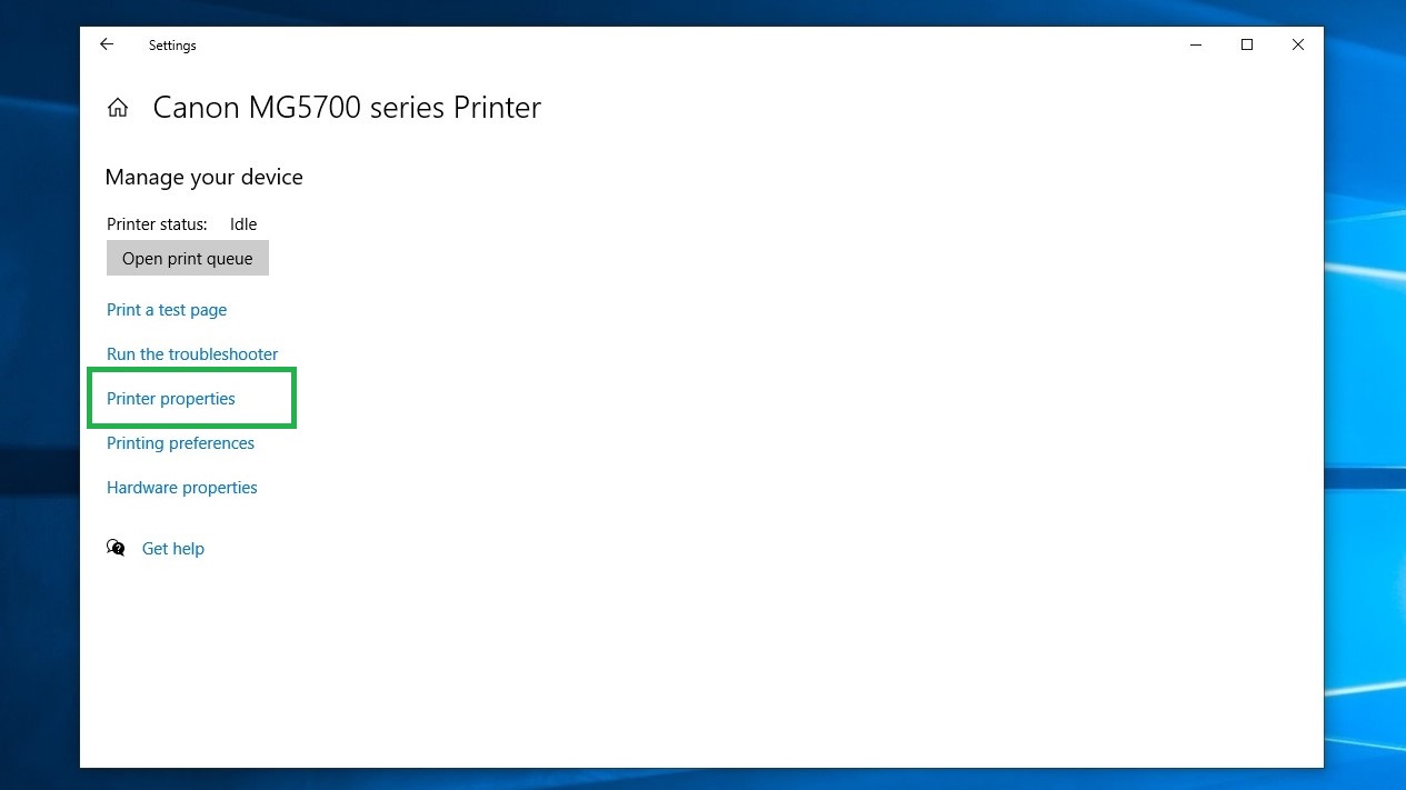 How to share a printer in Windows 10 step 3: Click Printer properties