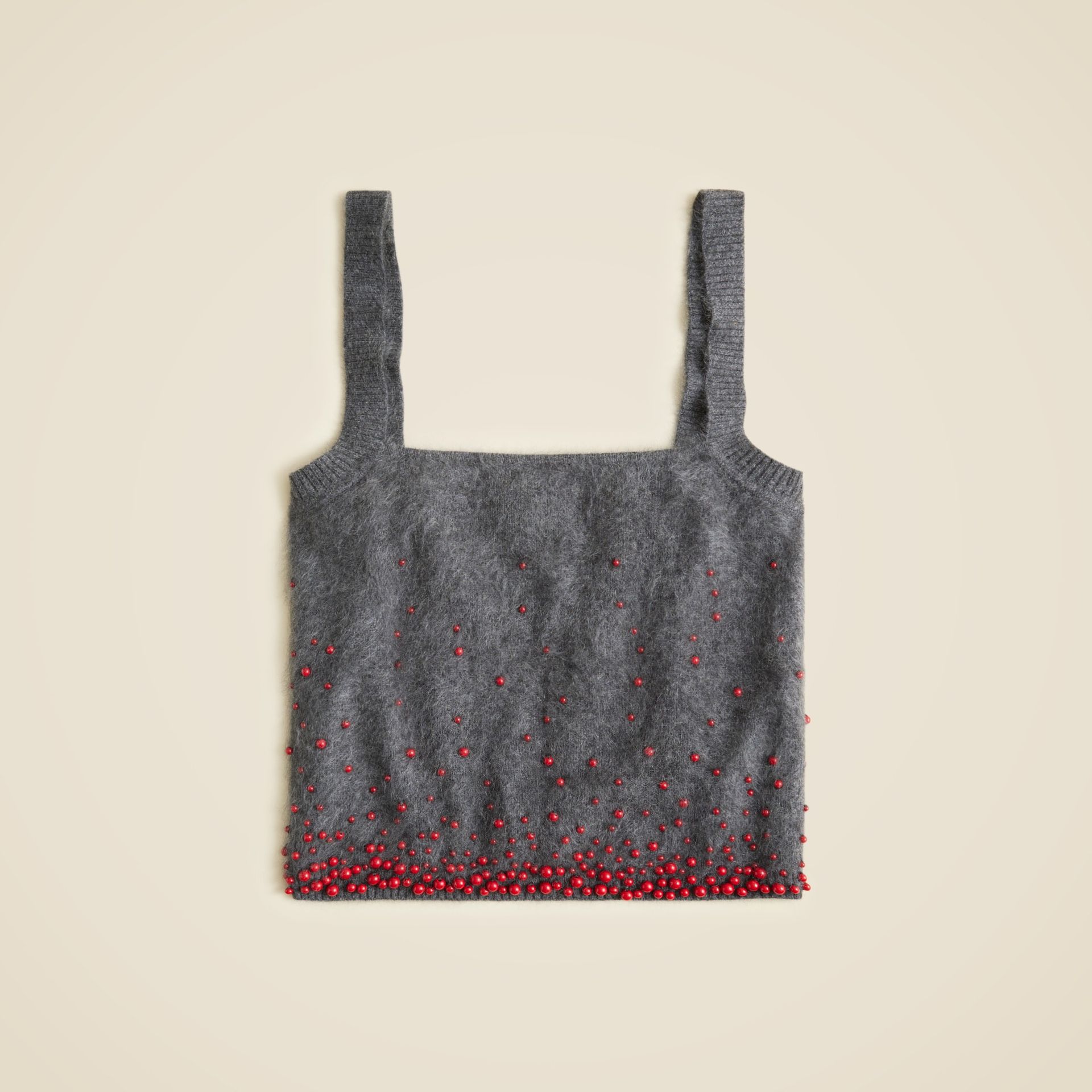 Brushed Cashmere Tank Top With Beaded Embellishments