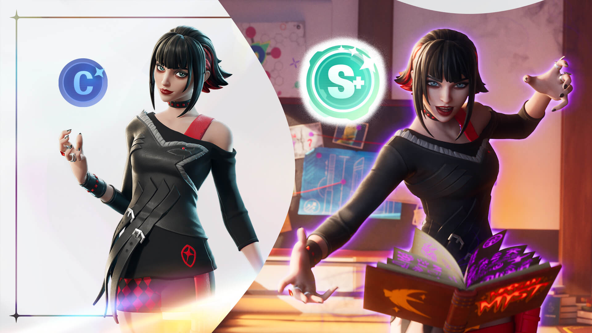 Myst stands with Hero Ranks displayed around her as badges