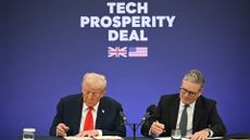 US President Donald Trump and UK Prime Minister Kier Starmer signing the UK-US Tech Prosperity Deal at Chequers, in Aylesbury, UK.