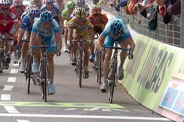 Rebellin (L) passes Wegmann just before the line for 5th