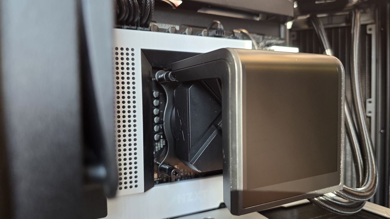 A Tryx all-in-one liquid cooler with a large screen over the pump unit.
