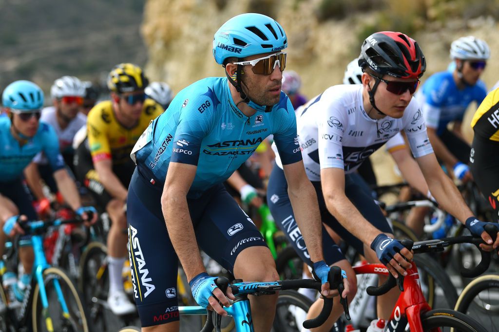 ALTO DE LAS ANTENAS DEL MAIGMO TIBI ALICANTE SPAIN FEBRUARY 04 Vincenzo Nibali of Italy and Astana Qazaqstan Team competes during the 73rd Volta A La Comunitat Valenciana 2022 Stage 3 a 1551km stage from Alicante to Alto De Las Antenas Del Maigmo Tibi 1080m VCV2022 on February 04 2022 in Alicante Spain Photo by Dario BelingheriGetty Images