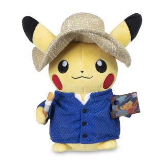 Pikachu blush in Vincent Van Gogh outfit with paintbrush and palette