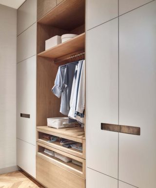 Closet with grey doors