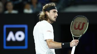  Stefanos Tsitsipas of Greece looks on ahead of his quarter-final match at the 2023 Australian Open at Melbourne Park.