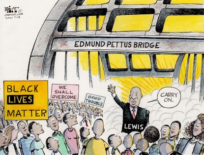 Editorial Cartoon U.S. John Lewis RIP Edmund Pettus bridge