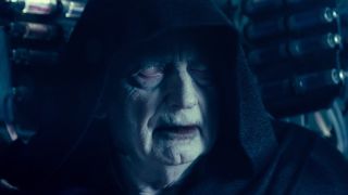 Palpatine with cloudy white eyes in Star Wars: The Rise of Skywalker