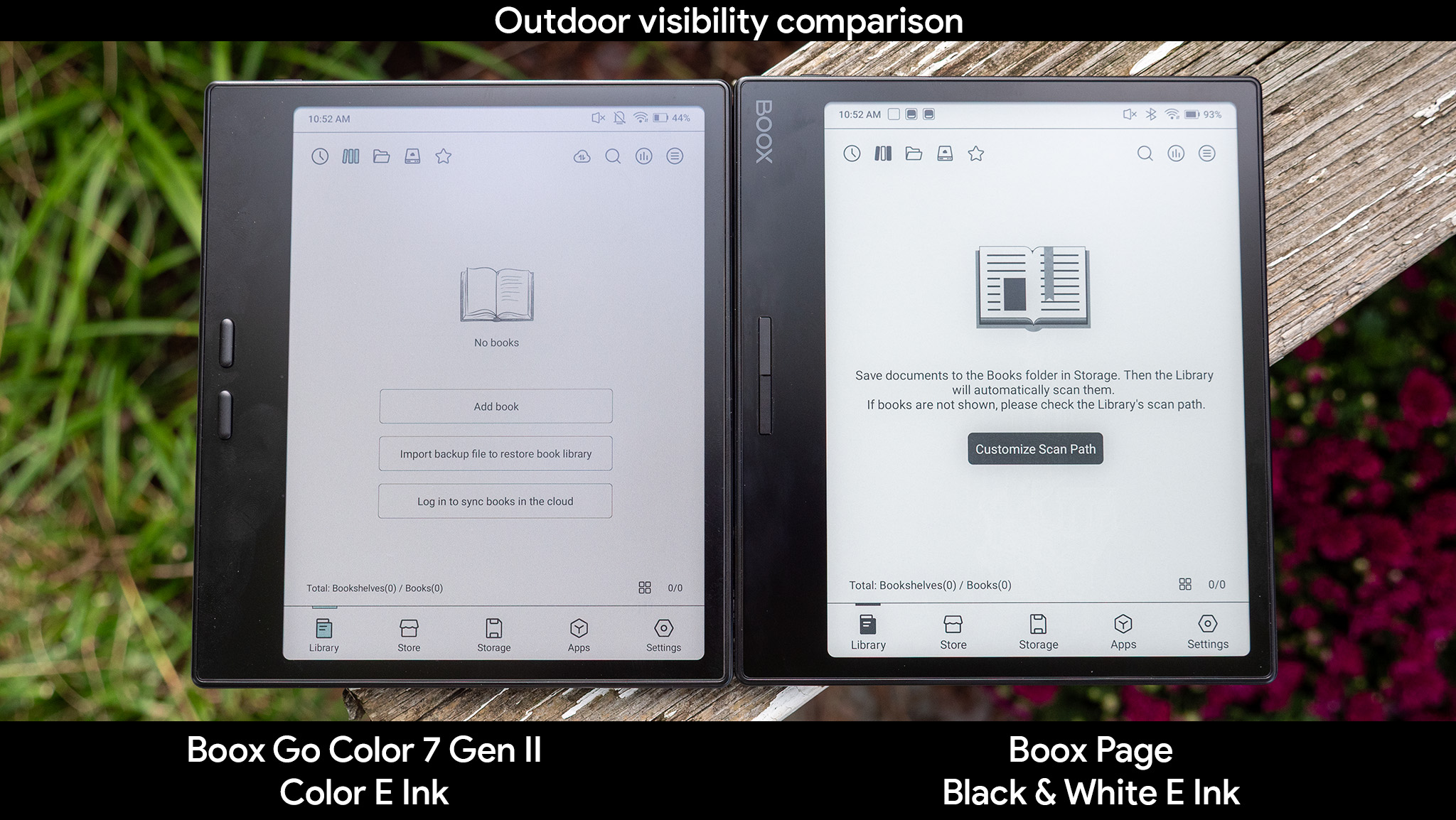 Comparing the outdoor brightness visibility between the Onyx Boox Page and Onyx Boox Go Color 7 Gen II