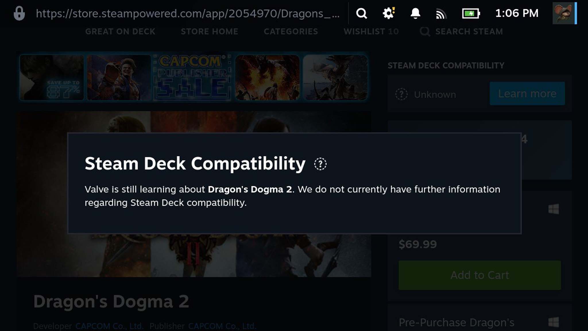 Dragon's Dogma 2 Steam Deck compatibility.