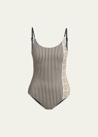 Striped Anagram Backless One Piece Swimsuit