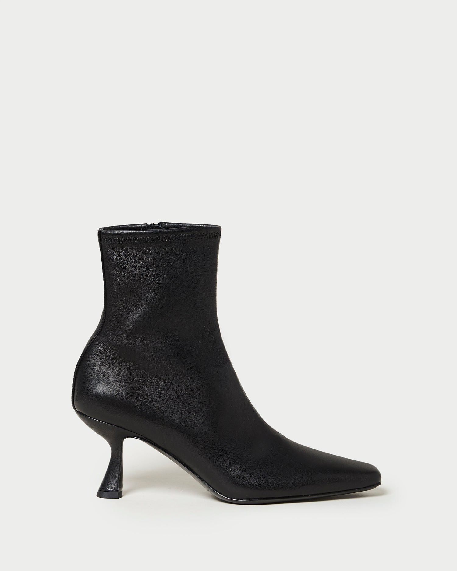 Thandy Black Leather Curved Heel Bootie - Black / 5