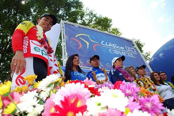 A colourful podium after stage one in La Ceja.