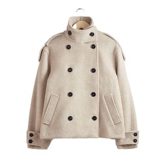 cream coat with tall neck 