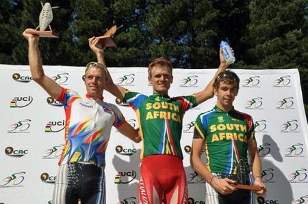 The 2011 Elite men's podium at the African Continental MTB championships.