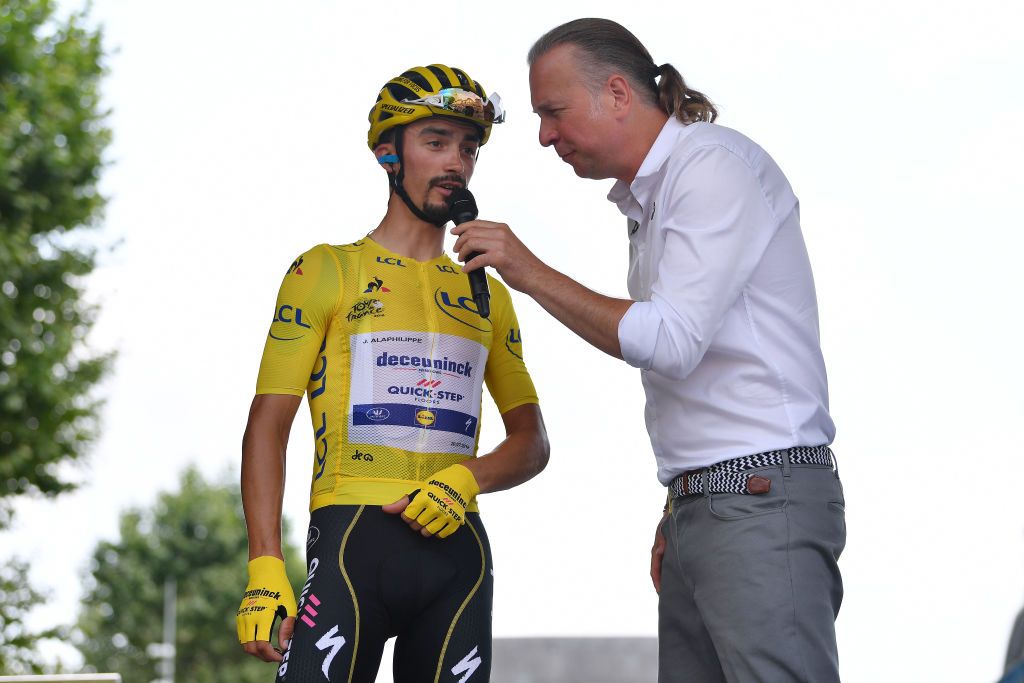 France's hero, Julian Alaphilippe on stage before stage 14