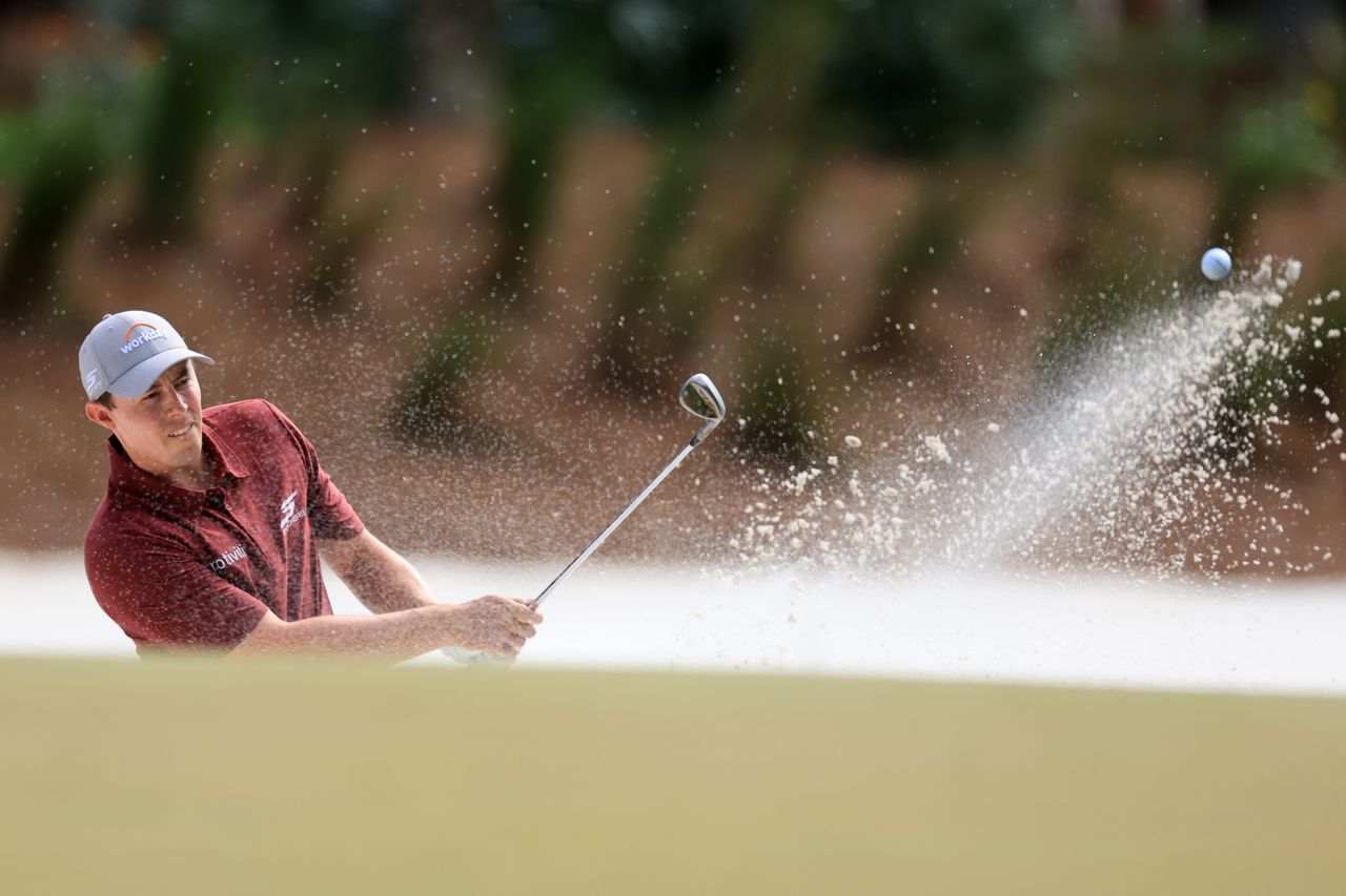 PONTE VEDRA BEACH, FLORIDA - MARCH 14: Matt Fitzpatrick of England hits his third shot on the 10th hole during the third round of THE PLAYERS Championship 2026 at THE PLAYERS Stadium course at TPC Sawgrass on March 14, 2026 in Ponte Vedra Beach, Florida. (Photo by David Cannon/Getty Images)
