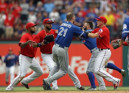 Rangers and Blue Jays get into huge fight. 