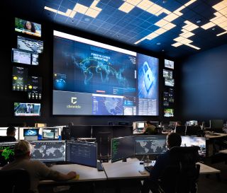 Fishtech’s new 20,000-square-foot operations center features a 32-foot-diagonal video wall composed of 49 55-inch Barco UniSee panels.