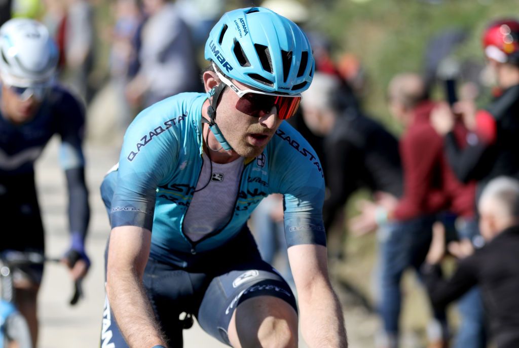 SIENA ITALY MARCH 04 Leonardo Basso of Italy and Astana Qazaqstan Team competes during the Eroica 17th Strade Bianche 2023 Mens Elite a 184km one day race from Siena to Siena on March 04 2023 in Siena Italy Photo by Sara CavalliniGetty Images